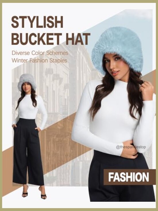 Faux Fur Bucket Hat Wide Brim Adjustable Winter Fashion Hat